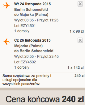 2015-11-24 Berlin Palma de Mallorca easyJet 240 zł RT samotnie
