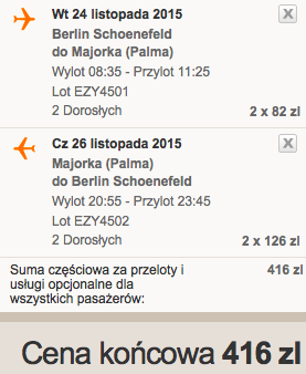 2015.11.24 Berlin Palma de Mallorca easyJet 208 zł RT